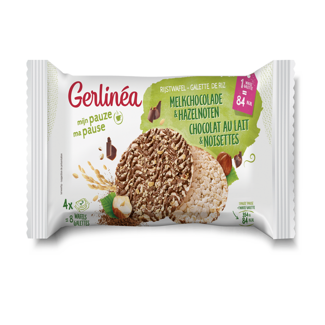 Gerblé Galette de Riz au Chocolat au Lait Saveur Noisette, 4 Sachets  Individuels, 8 Galettes, 142 g, 210594